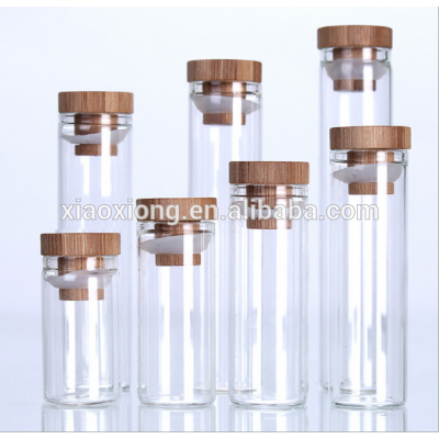 22mm diameter glass tube spice jar round airtight container bottle bamboo Lid Glass Storage Jar glass tube