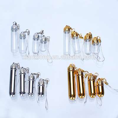 12mm Mini Glass Bottles Pendants with Chain Small Wishing Bottles tea drinking tumblers small mason jar with key chain hole