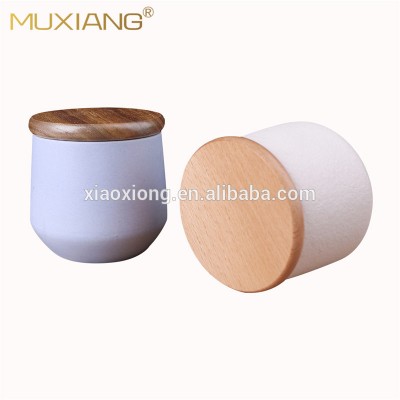 New Wholesale white/Blue Color Ceramic Stash Jar for Herbs Tea Spices Coffee Container with Wooden lip